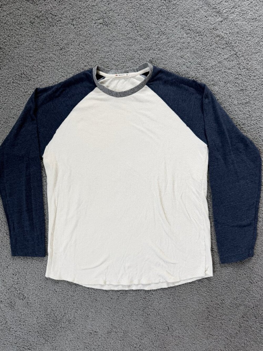 Marine Layer Double Knit Baseball Raglan Shirt Men M/L Cream Navy - Good Cond.